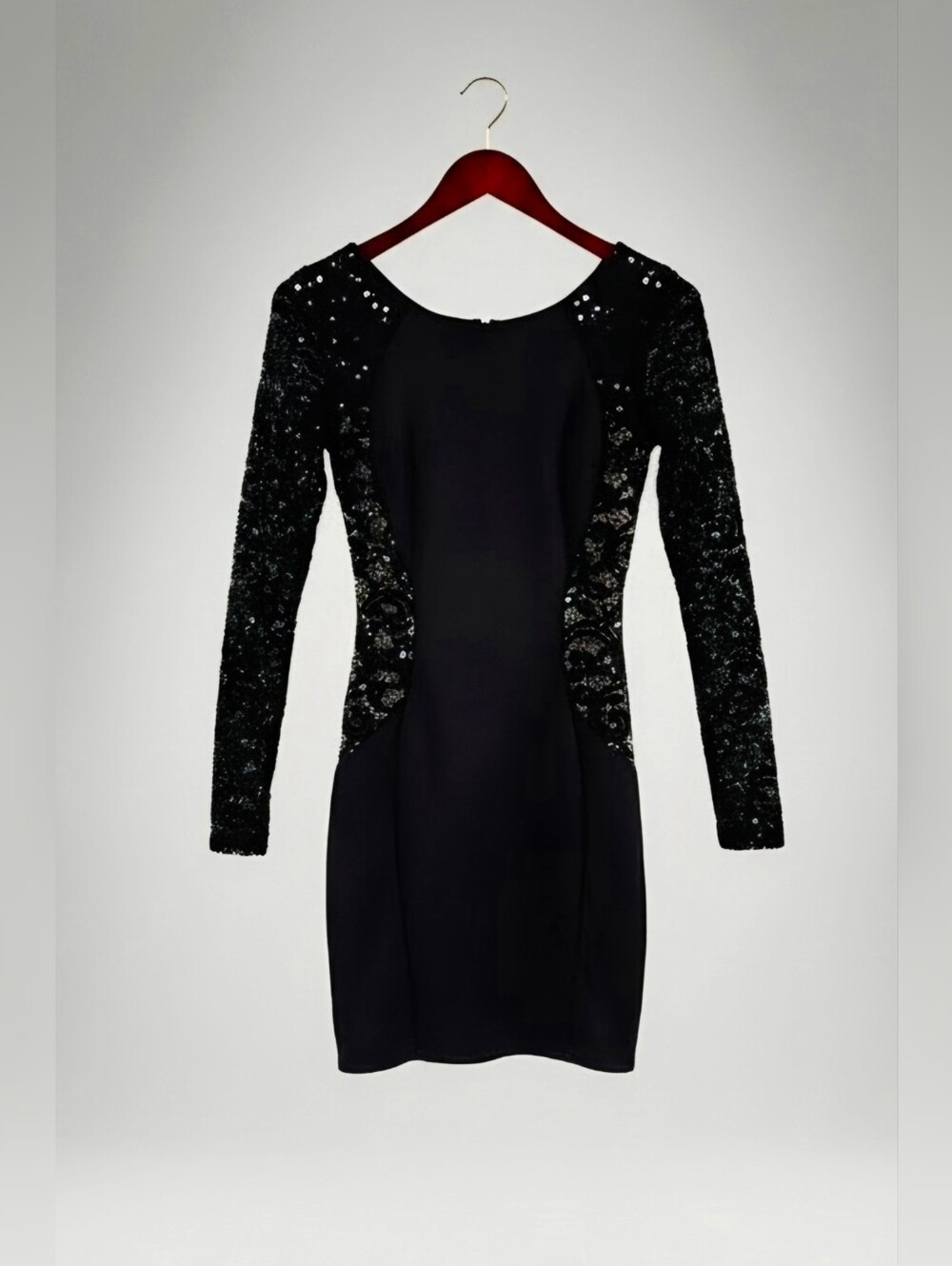 Black Long-Sleeve Sequin Bodycon Dress Size 3
